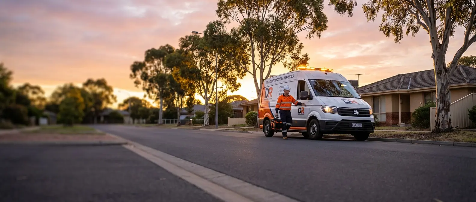Professional disaster recovery technician arriving at an Australian property